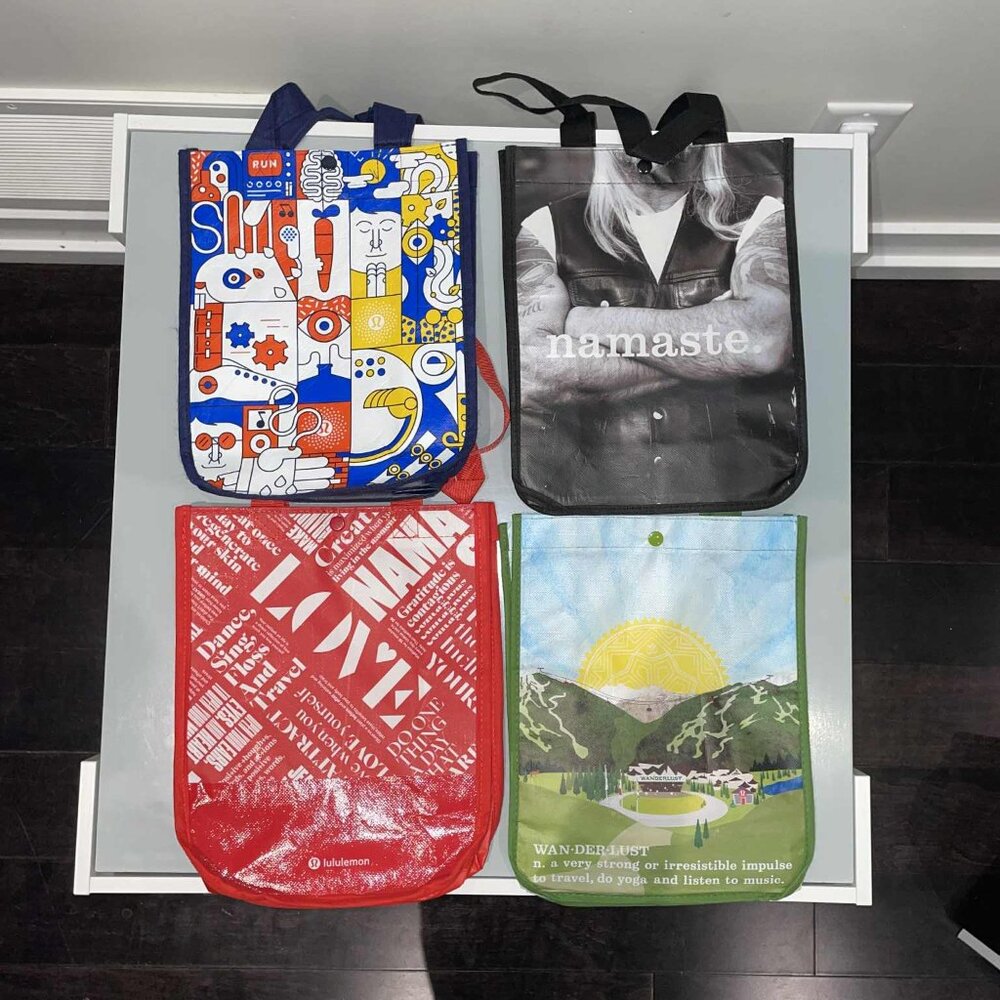 SET OF 4 Vintage/Exclusive LULULEMON reusable tote bags NEW Seawheeze Wanderlust